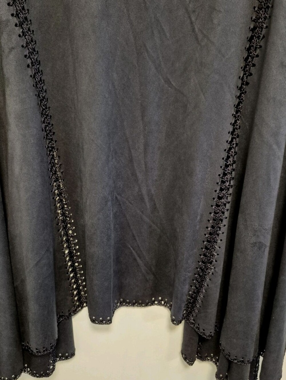 Chico's Ruana Wrap Faux Suede Navy Blue Cover Up Jacket Crochet Size S/M - Picture 10 of 13
